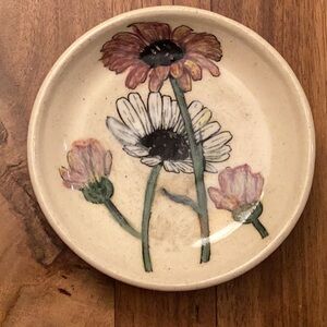 Small handmade pottery dish with florals decorative handcrafted dish